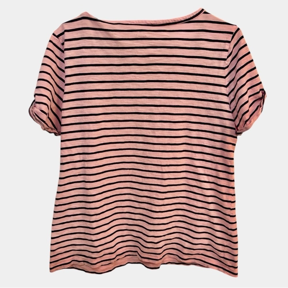 St. John’s Bay Pink Striped Women's Short Sleeve Cotton Top Size Large - Picture 2 of 9